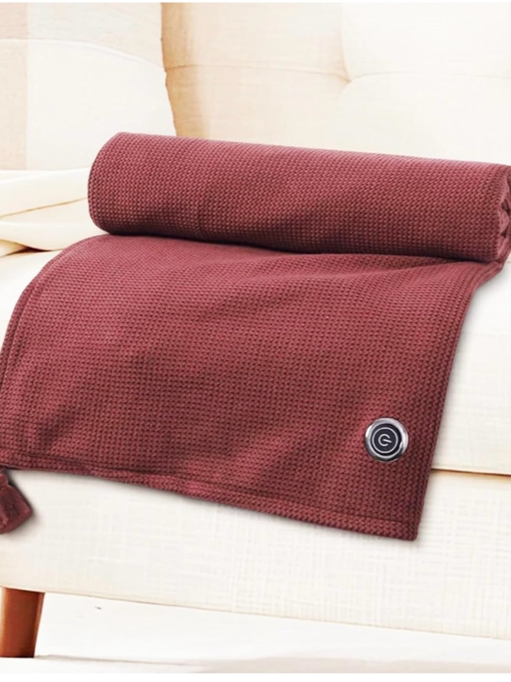 2 Pack Heated Waffle Knit Throw Blanket in Deep Burgundy - Battery 6 hour charge